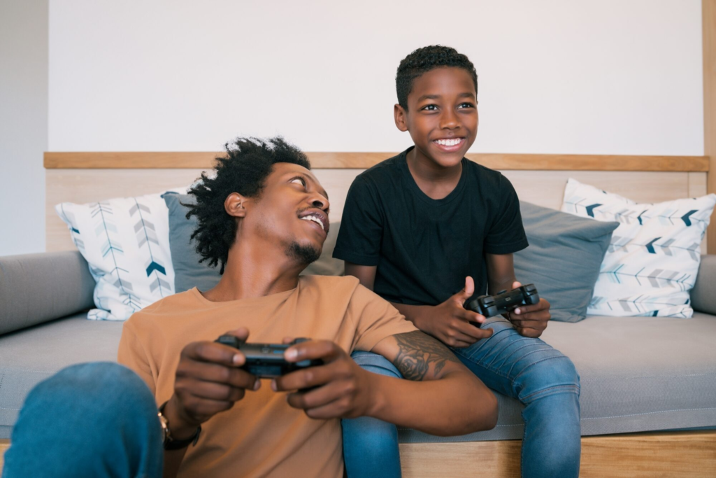 Dad and son gaming